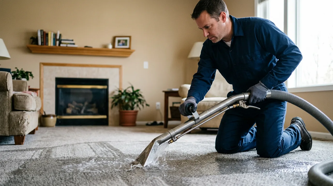 Water damage restoration technician working near Hainesport, NJ